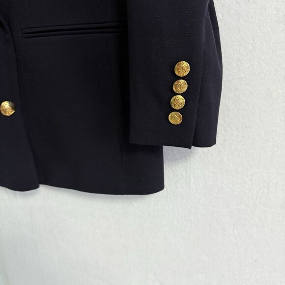 Vintage Austin Reed Blazer Women 14 Black Gold Buttons Wool Double Breast Work - Picture 6 of 9